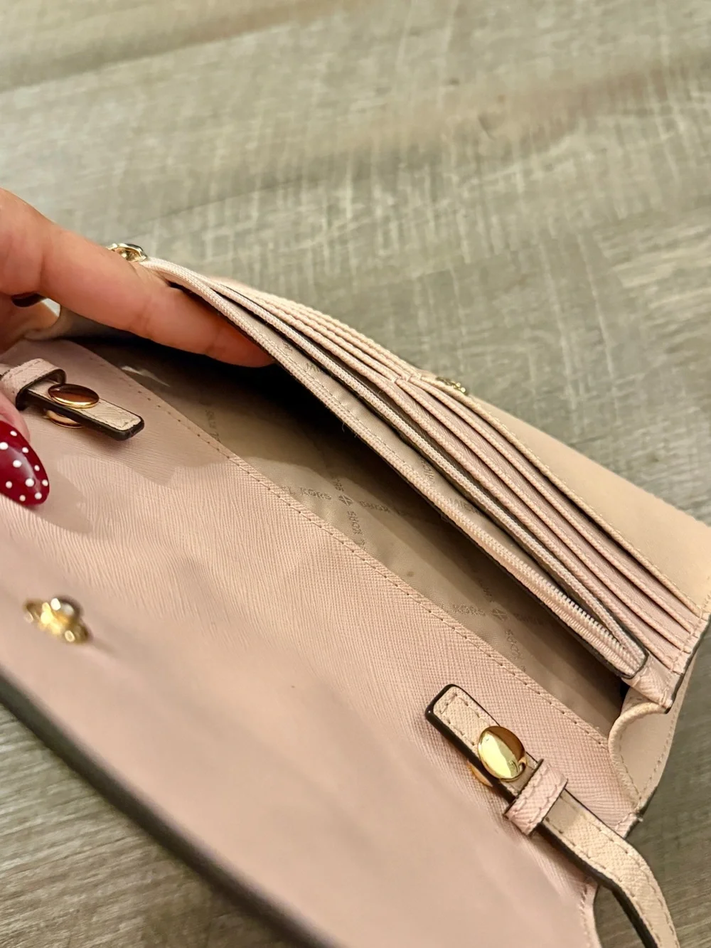 Michael Kors Pink Saffiano Crossbody Wallet with Gold Logo